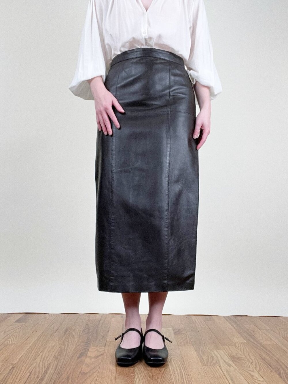 Vintage 90's Genuine Leather Midi Maxi Column Skirt Quiet Luxury 1990s Y2K 2000s